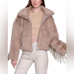 Blue Revival faux fur jacket with fringe